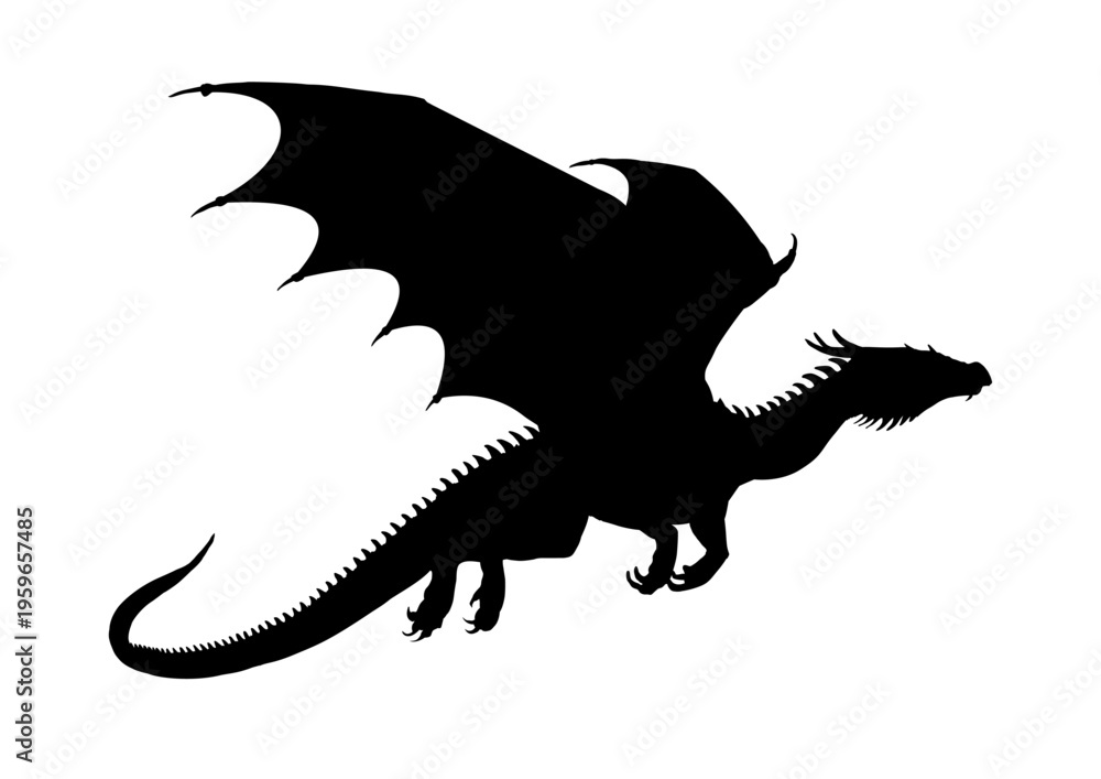 Obraz premium Flying dragon silhouette, vector illustration