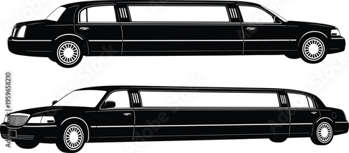 Luxury, limousine, black, stretch, car, side, view, elegant, transport, premium, vehicle, chrome, wheels, sedan, classic, illustration, perspective, stylish, automotive, design