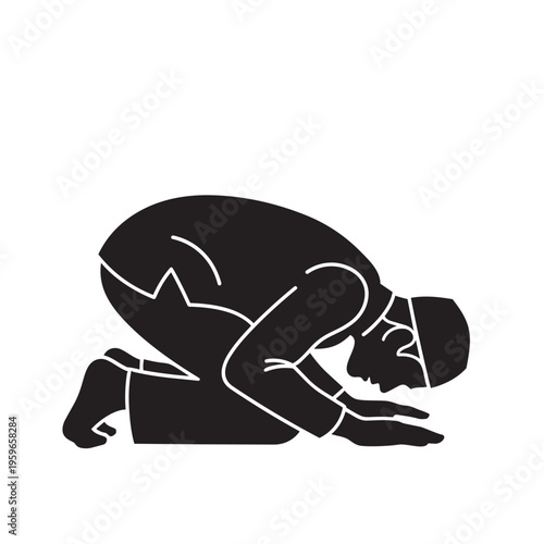 Silhouette of a Muslim man prostrates in complete submission during silent.