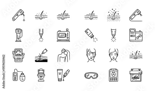 Laser hair removal thin line icons vector pixel perfect beauty treatment set