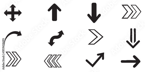 A collection of various black and white arrow icons Art & Illustration