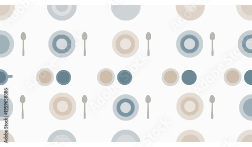Tableware seamless pattern with plates cups and utensils vector illustration