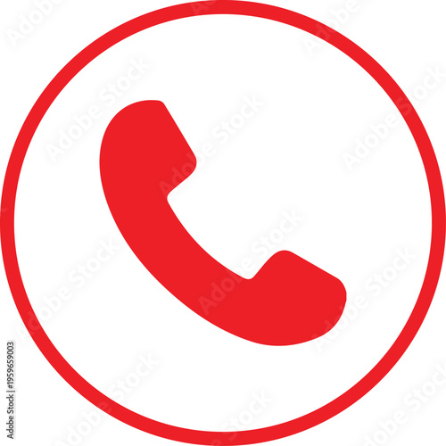 Red telephone handset icon within a circular red border on white