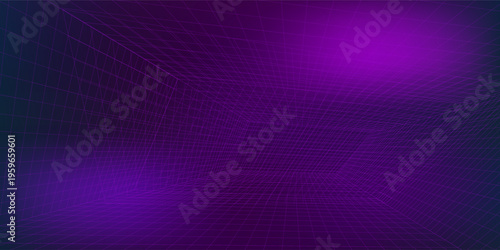 Futuristic cyberpunk grid room vector background. Neon pink lines create a 3D perspective tunnel for tech designs. vector Eps 10