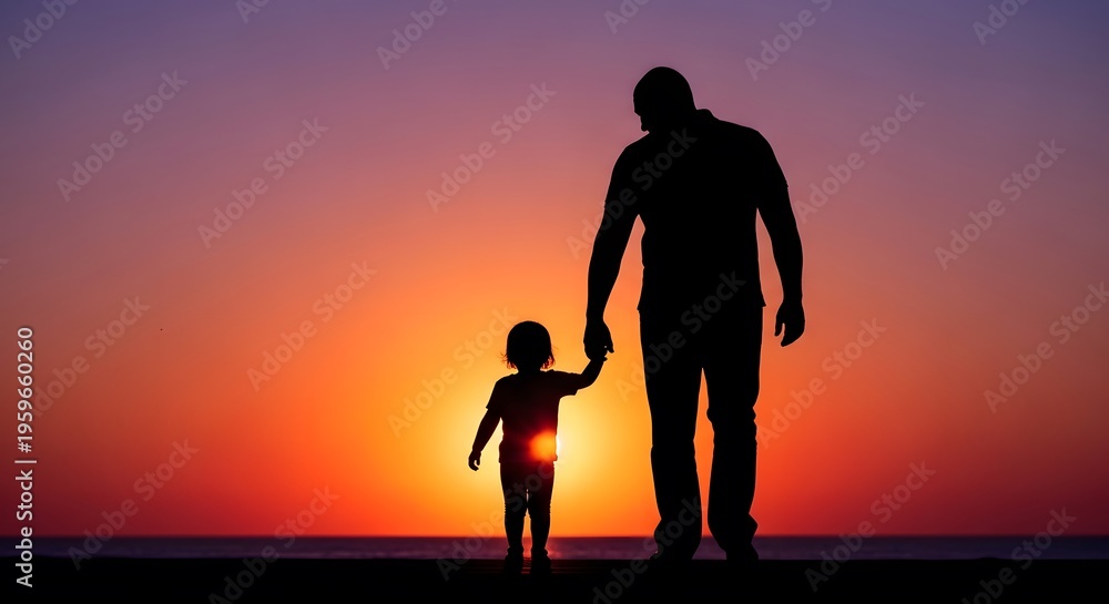 Fototapeta premium Patriotic father and child holding hands on flag day usa