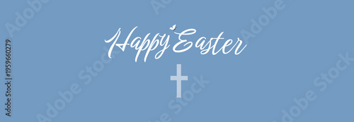 Easter banner with Cross Symbol, Christian Minimal Illustration, Blue Pastel Religious Background, 