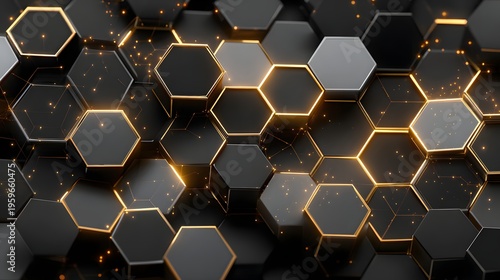A sleek black and gold hexagonal pattern with glowing accents