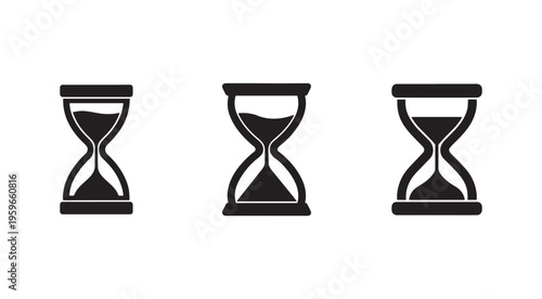 Three hourglass icons with different sand levels on white background  hourglasses for time management and countdown