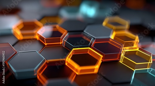 A close-up view of glowing hexagonal tiles on a dark surface