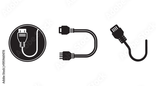 Usb cables and connectors icons  electronic plugs and sockets symbols for technology and computer concepts