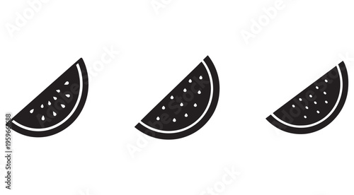Watermelon slices icons  black and white fruit symbols for design and decoration