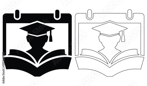 Graduate Student Calendar Education Icon Academic Schedule, Learning, Study Book Symbol