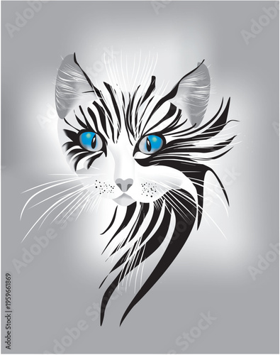 Composition with a gray-black cat
