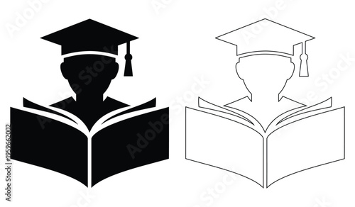 Graduate Student Reading Book Icon Education Silhouette Academic Logo Design