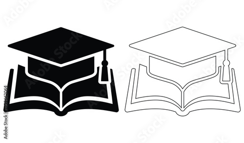Graduation Cap on Open Book Icon Education Learning Academic Symbol Vector
