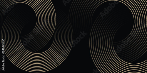 3D golden luxury abstract background overlap layer on dark space with circles lines decoration.
