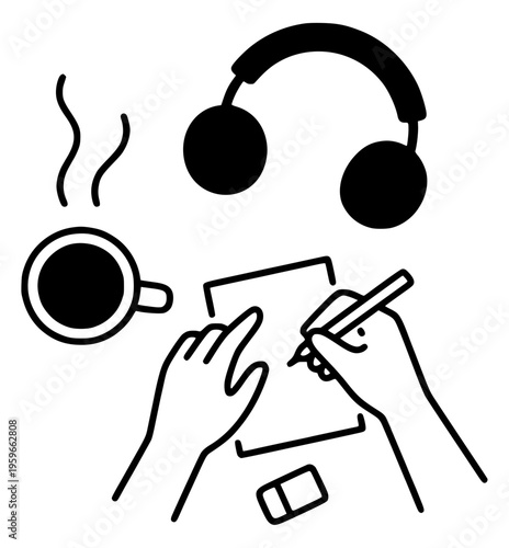 Headphones coffee note taking