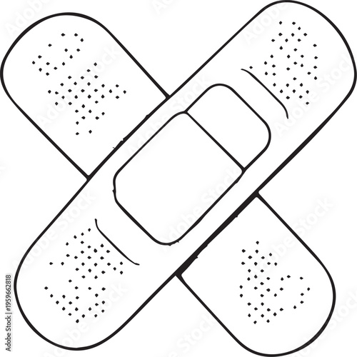 Black and white crossed adhesive bandages vector illustration for medical health care and healing design