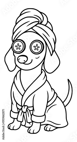 Dog in spa robe and towel