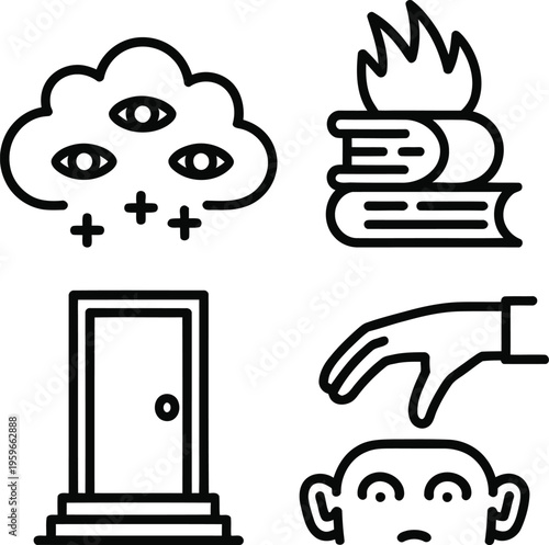 Mysterious and dangerous elements depicted through simple icons