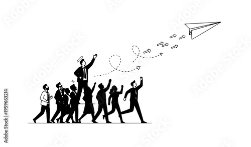 Team direction leadership mentoring paper plane vector illustration