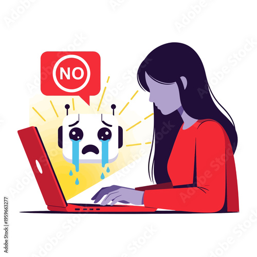 Rejection Email Sadness Woman Crying Laptop Failure Illustration Disappointment Online Response Negative Feedback Emotional Breakdown