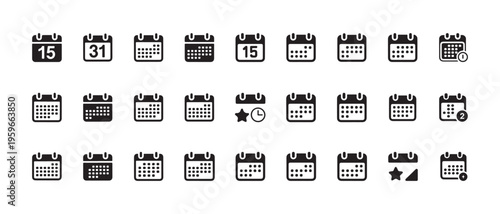 Calendar vector icon set, calendar simple symbol, collection of various calendar representations, date icon