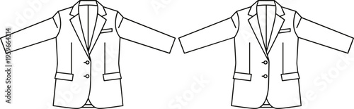 Minimalist blazer jacket line art illustration, front view tailoring design for fashion apparel template isolated on white background stock vector