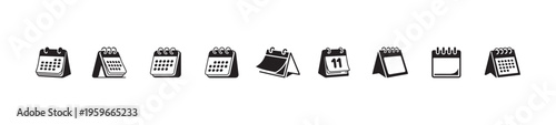 Set of various black and white calendar icons representing dates schedules and appointments for planning