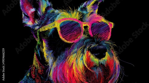 Art of a colorful dog with glasses