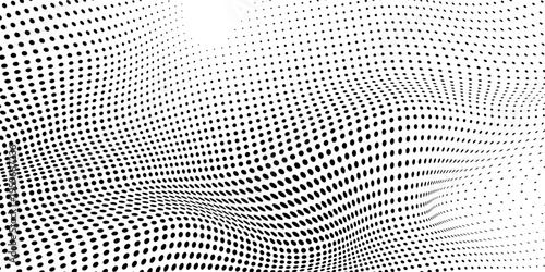 Dotted gradient, fine dotted spray and halftone dotted background, seamless horizontal geometric pattern vector template