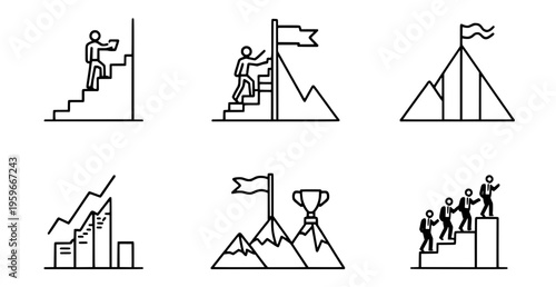 Business success and growth concept icons set