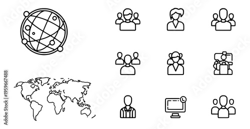 Global teamwork and communication icons