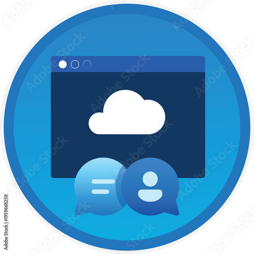 Cloud Computing Icon. Chat Web3 Automation, Browser Pop-up Window. Digital Communication, Technology, Networking, Virtual Interaction and Cloud-Based Solutions. Modern Business Learning Environment