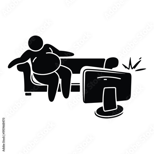 Obesity and sedentary lifestyle watching TV unhealthy behavior vector icon