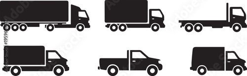 Truck and Delivery Vehicle Icon Set - Logistics & Transportation Silhouettes