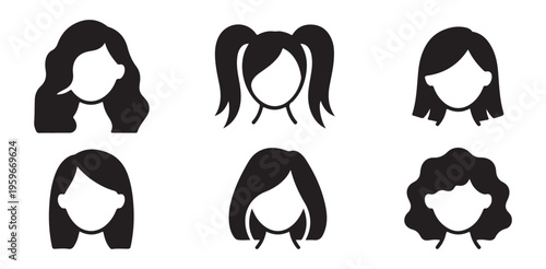 Set of six black women's hairstyles isolated on a white background icon vector illustration