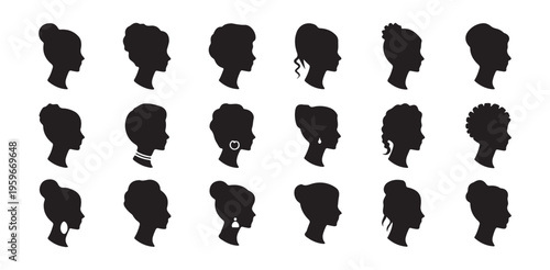 Woman silhouette elegant hairstyles set vector illustration profile view on white background