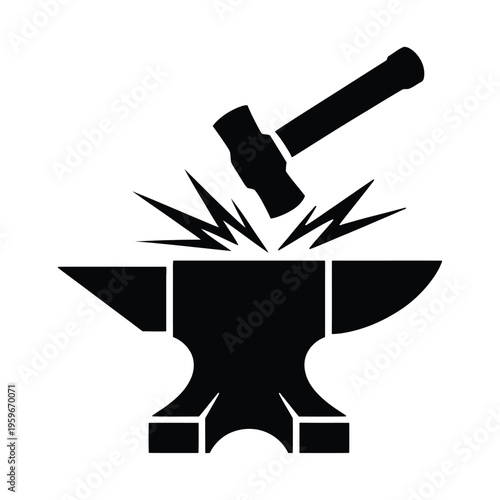 Blacksmith hammer striking anvil forging metal craftsmanship vector silhouette