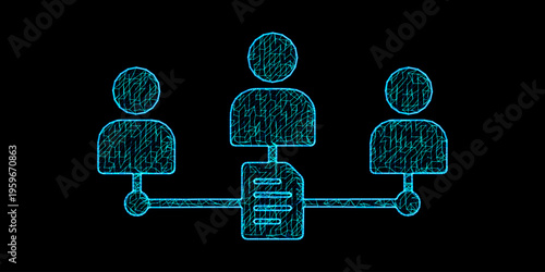 Digital document management with connected human wireframe icons and smart recruitment mesh background