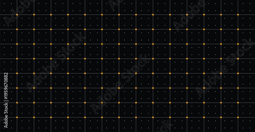 Abstract grid of glowing golden dots on a dark black background, shimmering bokeh lights