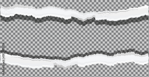 Torn paper edges with shadows on transparent background