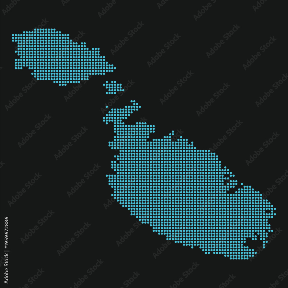 Fototapeta premium Light Blue Dotted Malta Vector Map on Black Background Neon Digital Tech Style