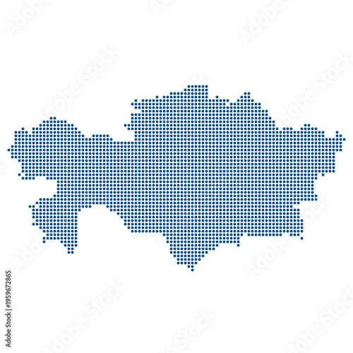 Kazakhstan Dotted Vector Map Blue Tech Connectivity Style with Transparent Background for UI Web