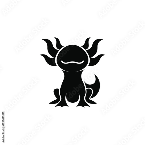 Simple axolotl silhouette, cute aquatic shape. isolated on White Background