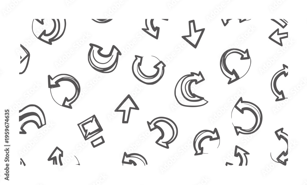 Fototapeta premium Hand drawn dark grey arrows and circular refresh symbols white direction