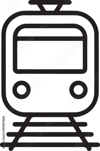 Train icon minimal public transport vehicle, Minimal line icon of a train, representing public transportation, railway travel, and urban commuting in modern transit systems.