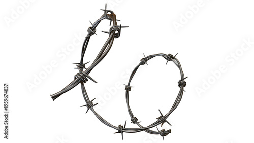 Barbed Wire Frame 3D Render Isolated on Transparent Background