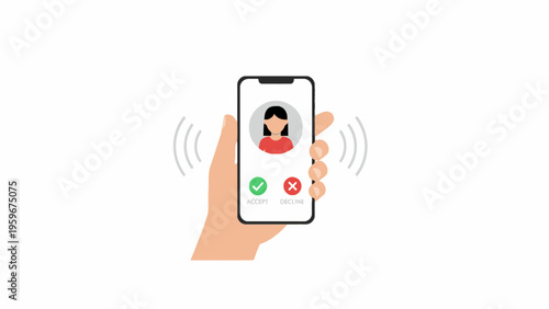 Smartphone Incoming Call Interface with Hand Holding Phone Vector