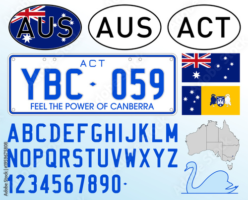 Australian Capital Territory car license plate pattern, Canberra, letters, numbers and symbols, vector illustration